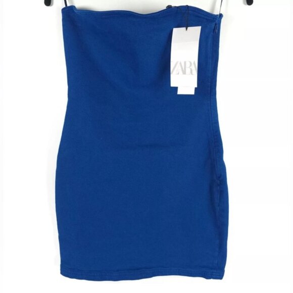 NWT ZARA Blue Bandeau Denim Strapless SEXY Stretch Mini Dress 6929/204 Size L - Picture 13 of 15